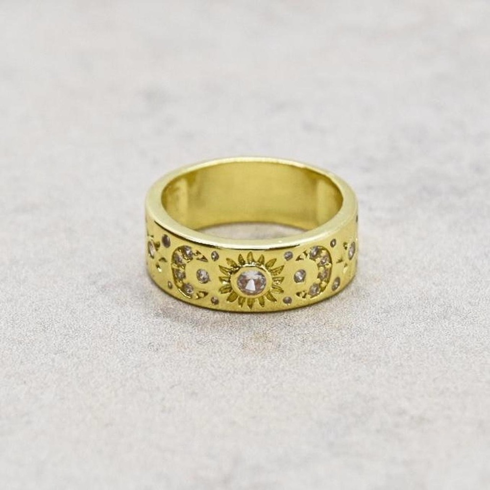 Gold Celestial Moon and Star Ring